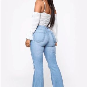 Ladies new fashion ripped denim flare jeans